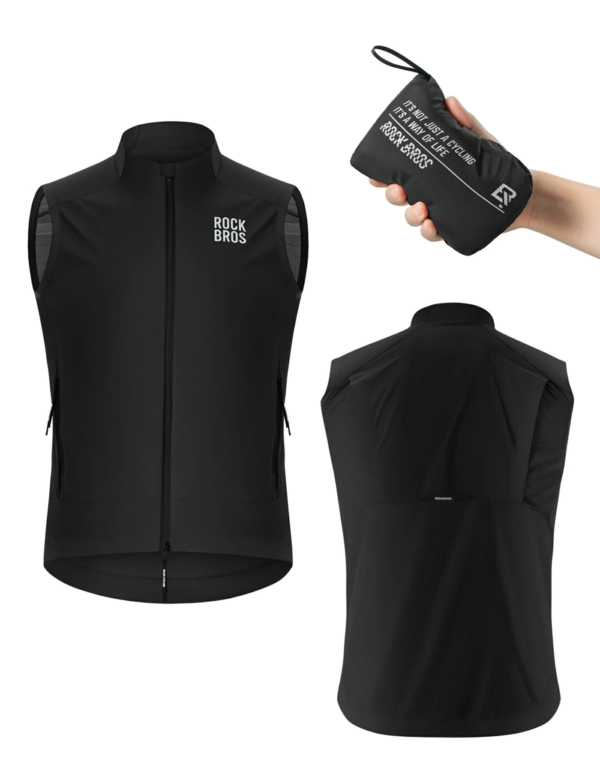 ROCKBROS Chaleco de Ciclismo Cortaviento Ligero Transpirable de Secado Rápido, Plegable Chaleco de Bici