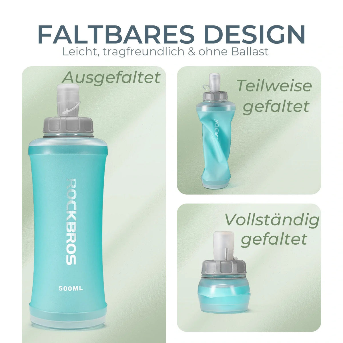 ROCKBROS Botella de agua plegable para bicicleta, ligera, libre de BPA