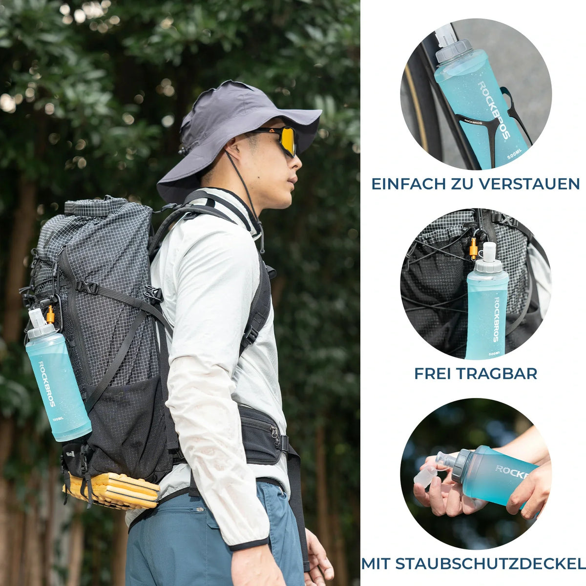 ROCKBROS Botella de agua plegable para bicicleta, ligera, libre de BPA