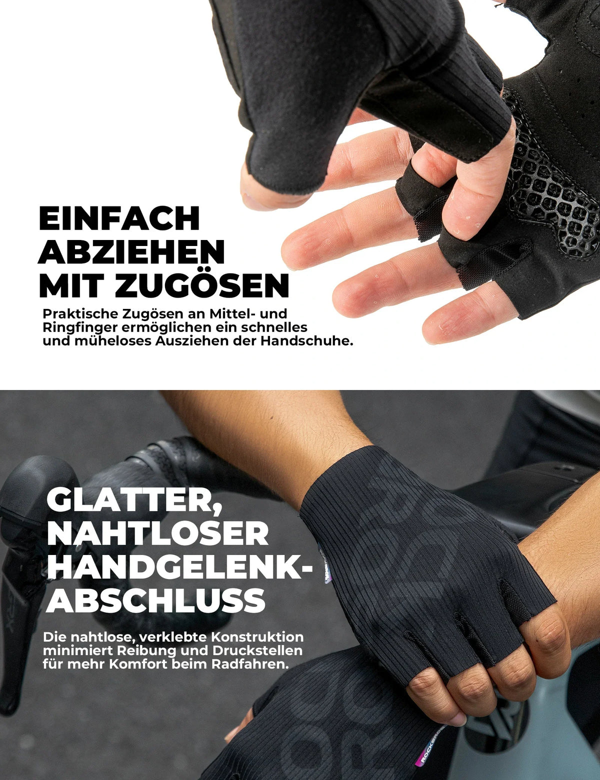 ROCKBROS Guantes de bicicleta de media finger Verano Elásticos y Transpirables, con Antideslizante y Acolchado de Amortiguación