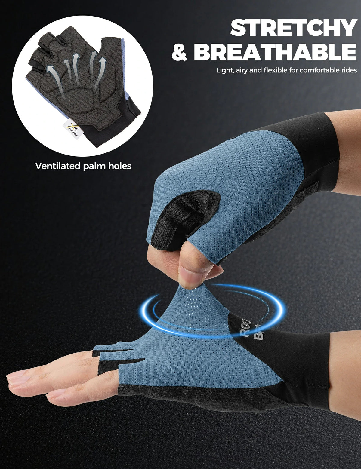 ROCKBROS Guantes de bicicleta de media dedo con acolchado PORON XRD
