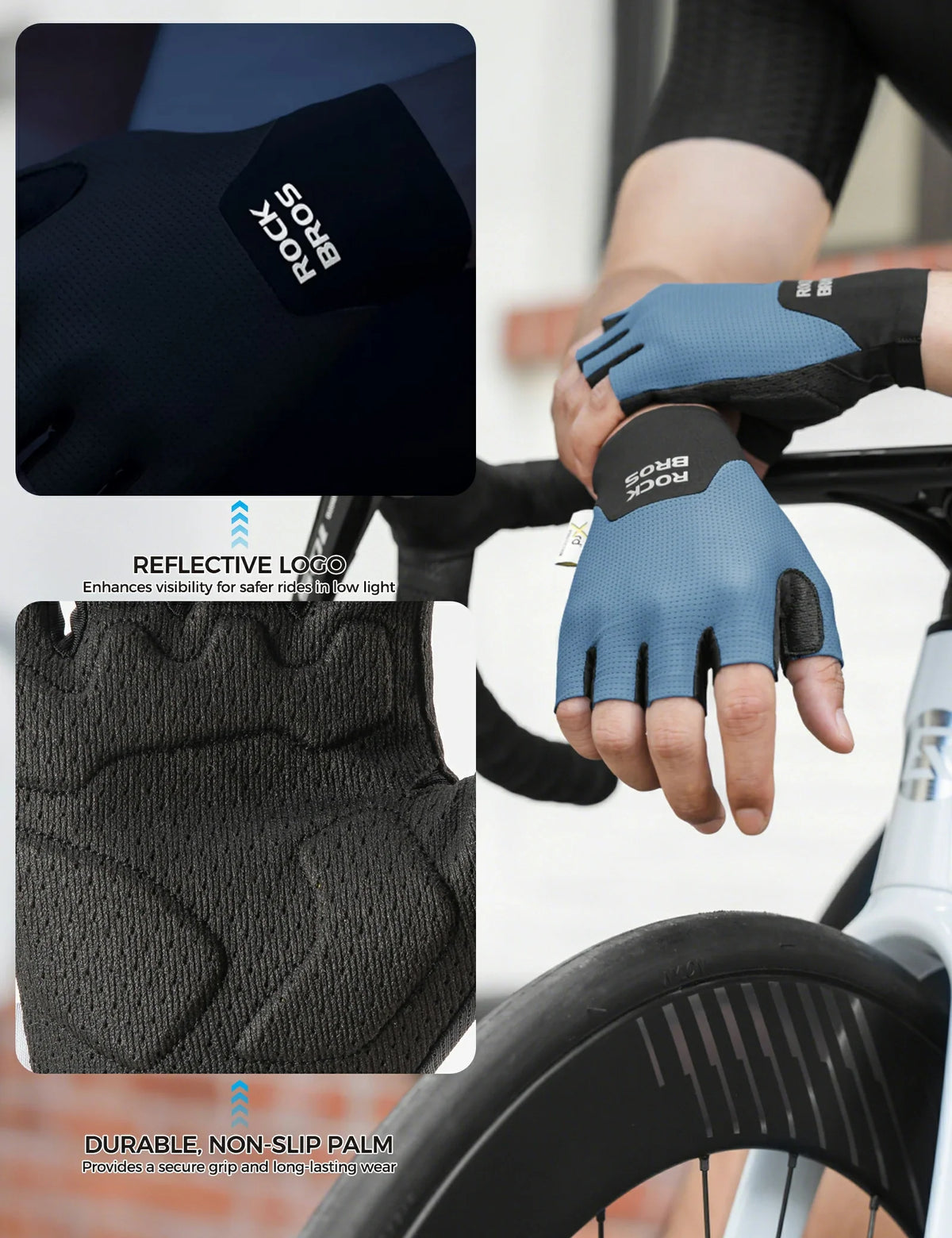 ROCKBROS Guantes de bicicleta de media dedo con acolchado PORON XRD