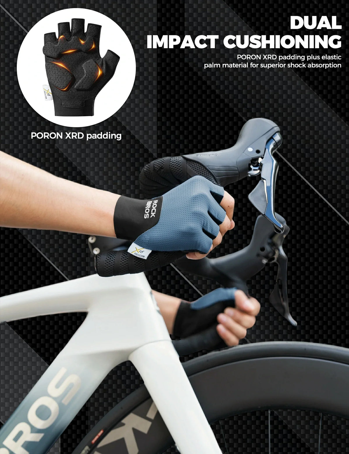 ROCKBROS Guantes de bicicleta de media dedo con acolchado PORON XRD