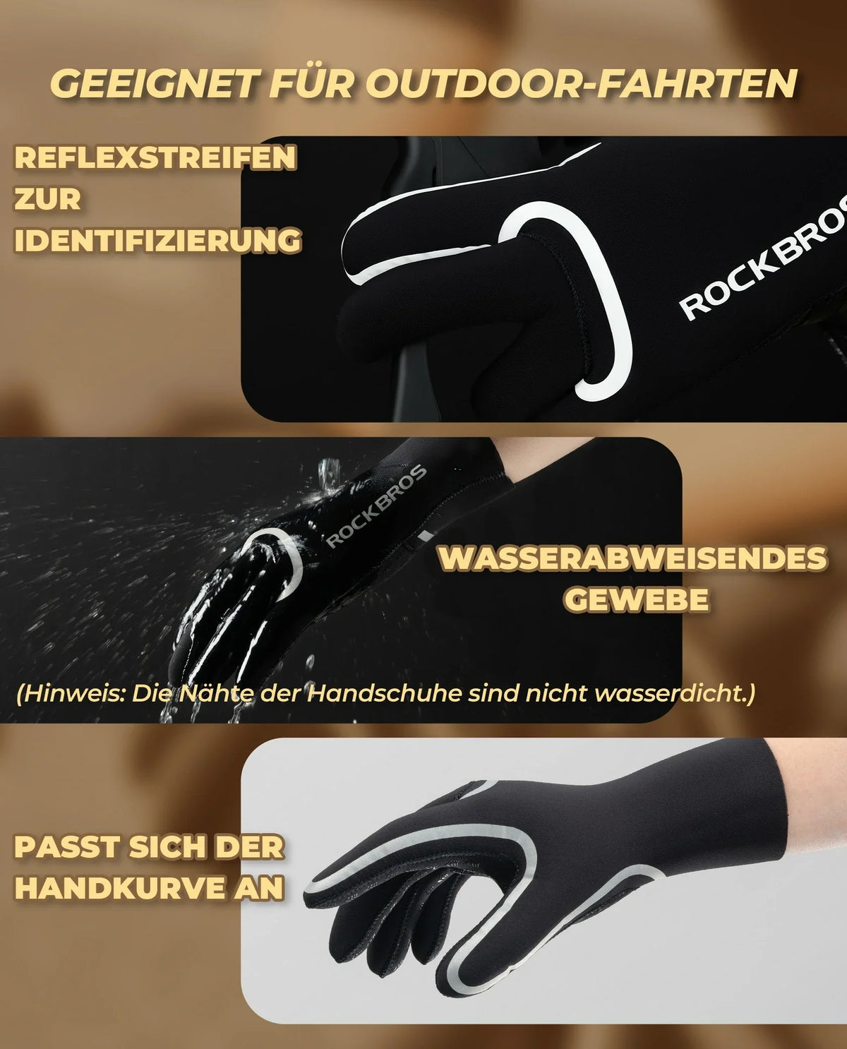 ROCKBROS Guantes de Ciclismo de Invierno, Impermeables y Cortaviento S365