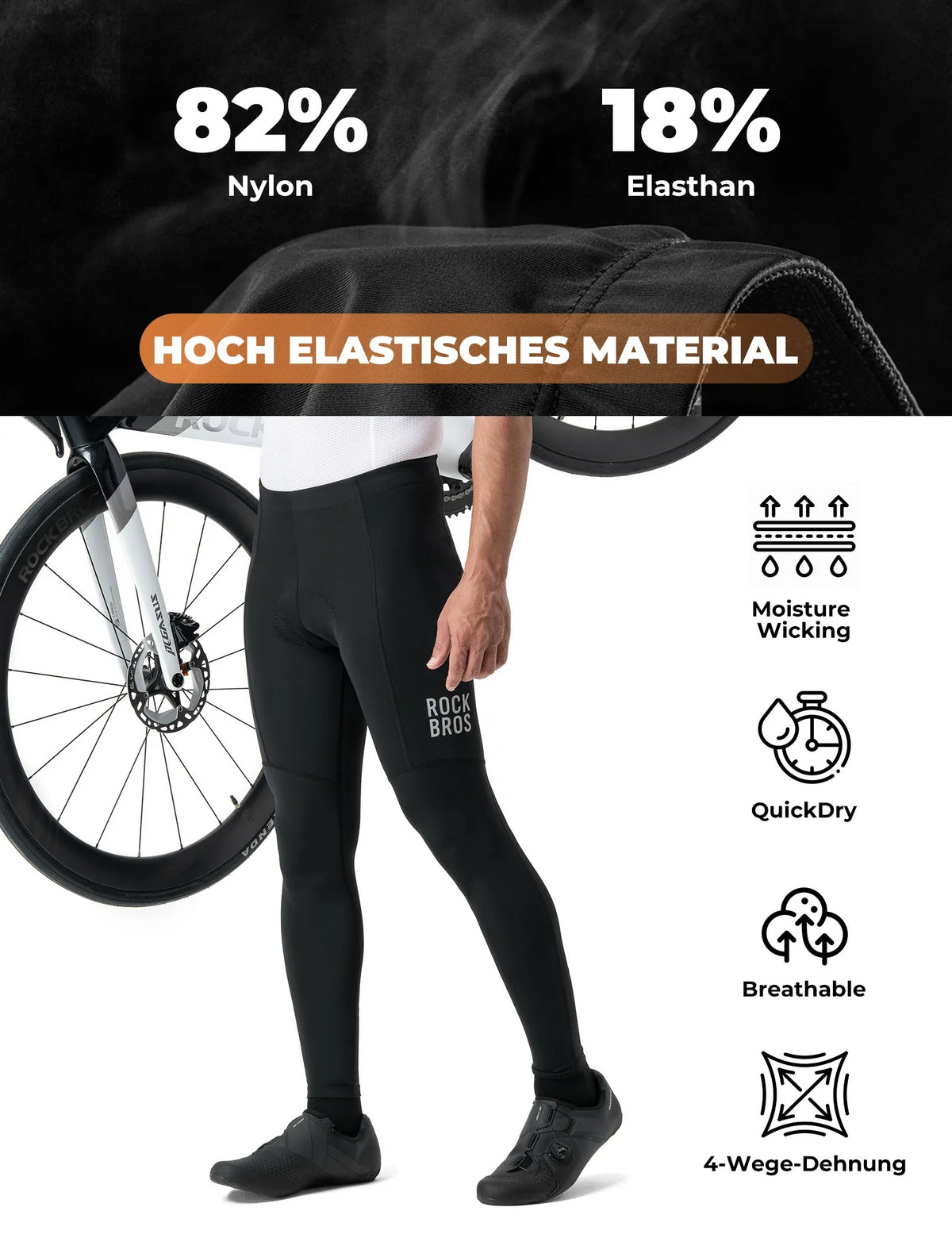 ROCKBROS Pantalón cortado de ciclismo para hombre - Corte ergonómico 3D, 6H+