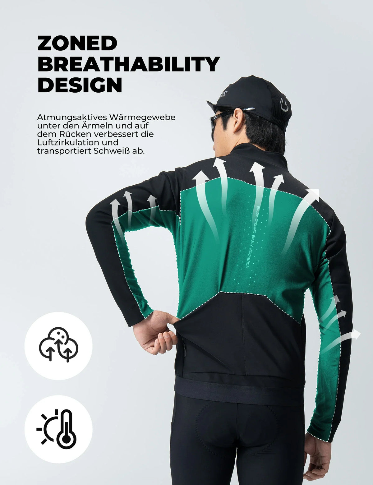 ROCKBROS Chaqueta de ciclismo para hombre con tecnología de 3 capas - A prueba de viento, Transpirable, Reflectante