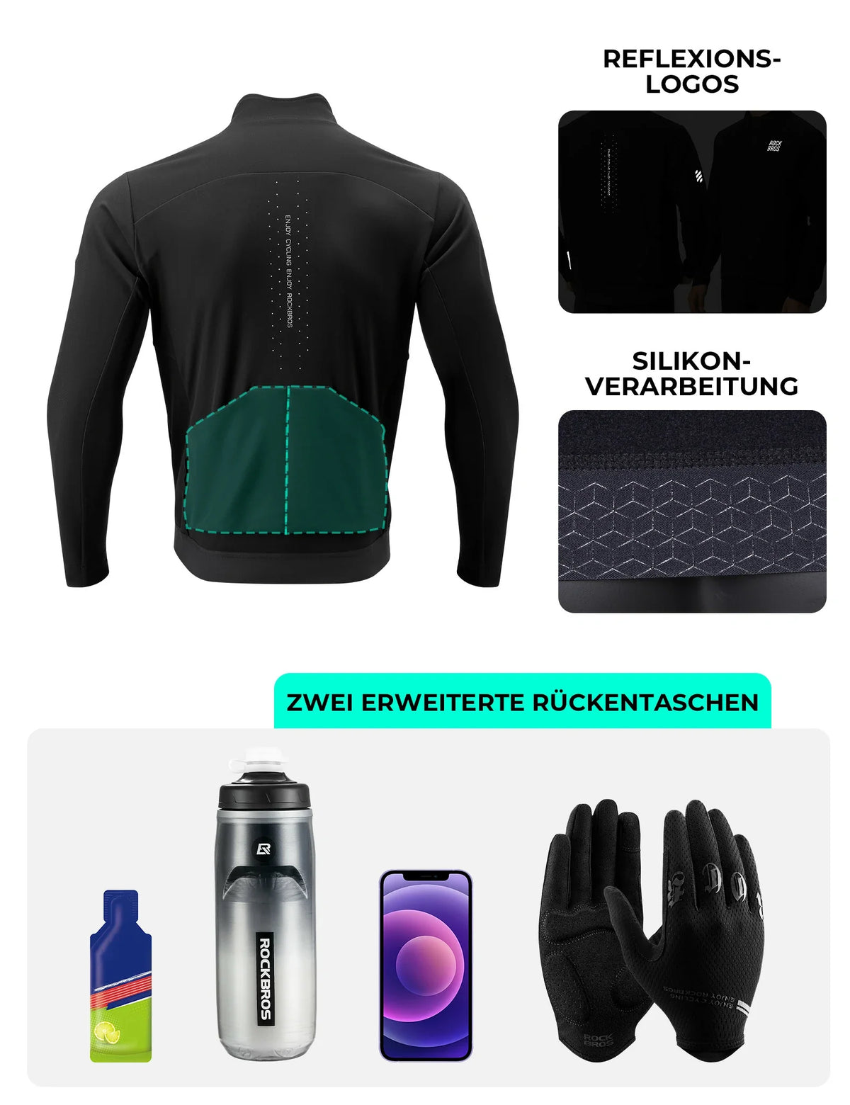 ROCKBROS Chaqueta de ciclismo para hombre con tecnología de 3 capas - A prueba de viento, Transpirable, Reflectante