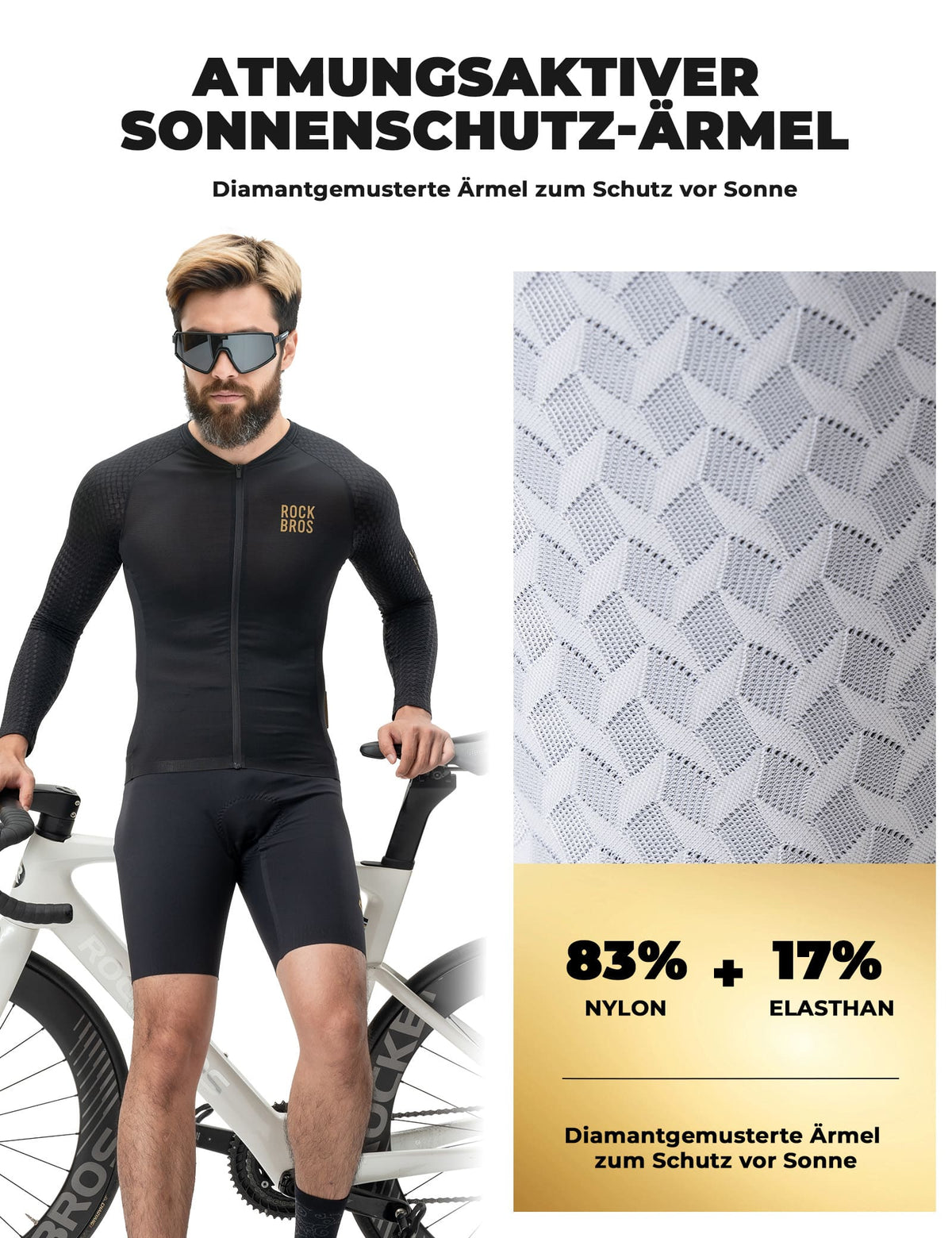 ROCKBROS Camiseta de ciclismo de manga larga para hombre Transpirable Reflectante con corte 3D