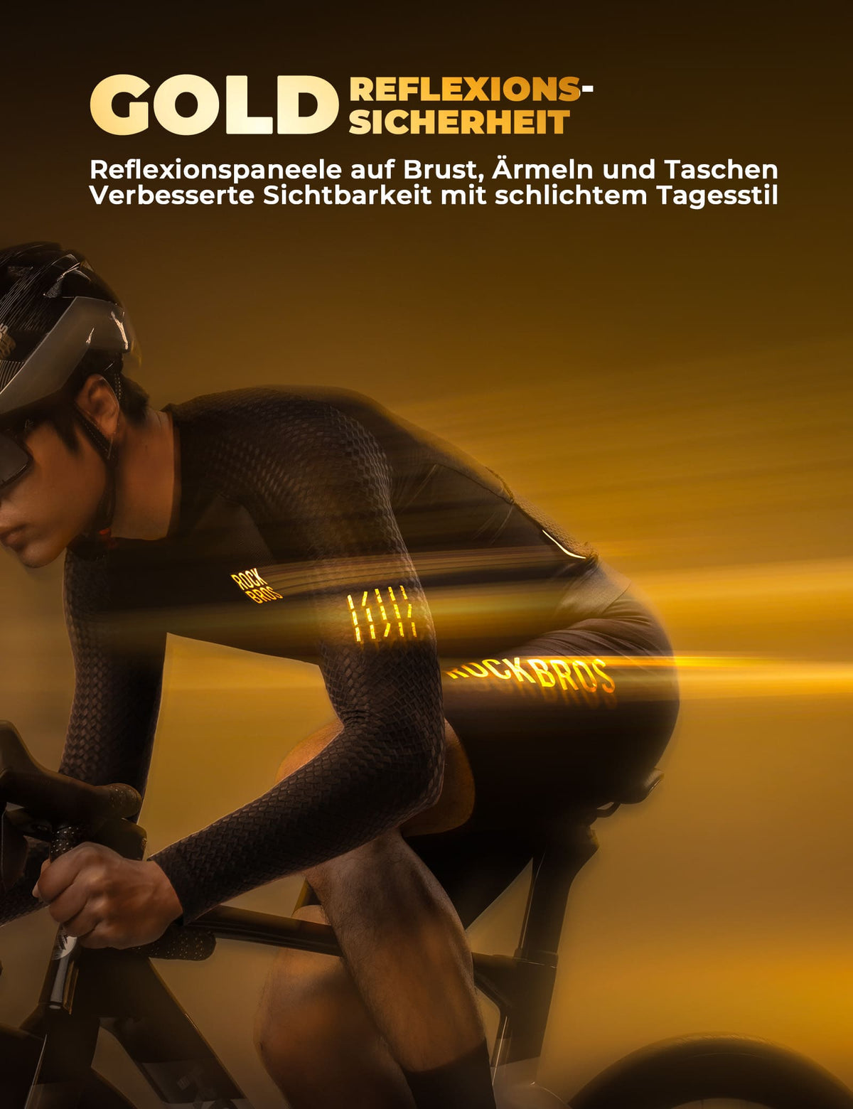 ROCKBROS Camiseta de ciclismo de manga larga para hombre Transpirable Reflectante con corte 3D
