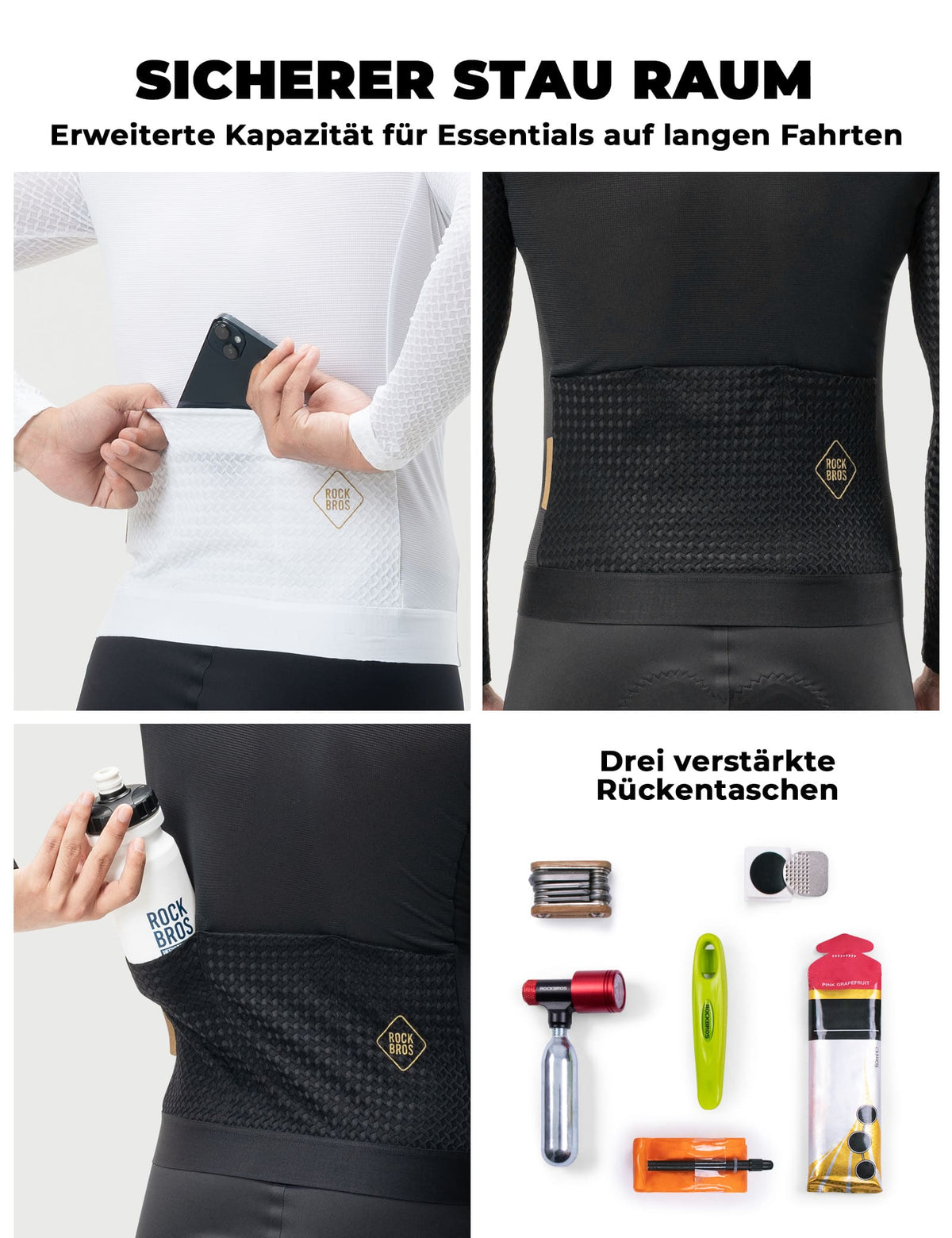 ROCKBROS Camiseta de ciclismo de manga larga para hombre Transpirable Reflectante con corte 3D