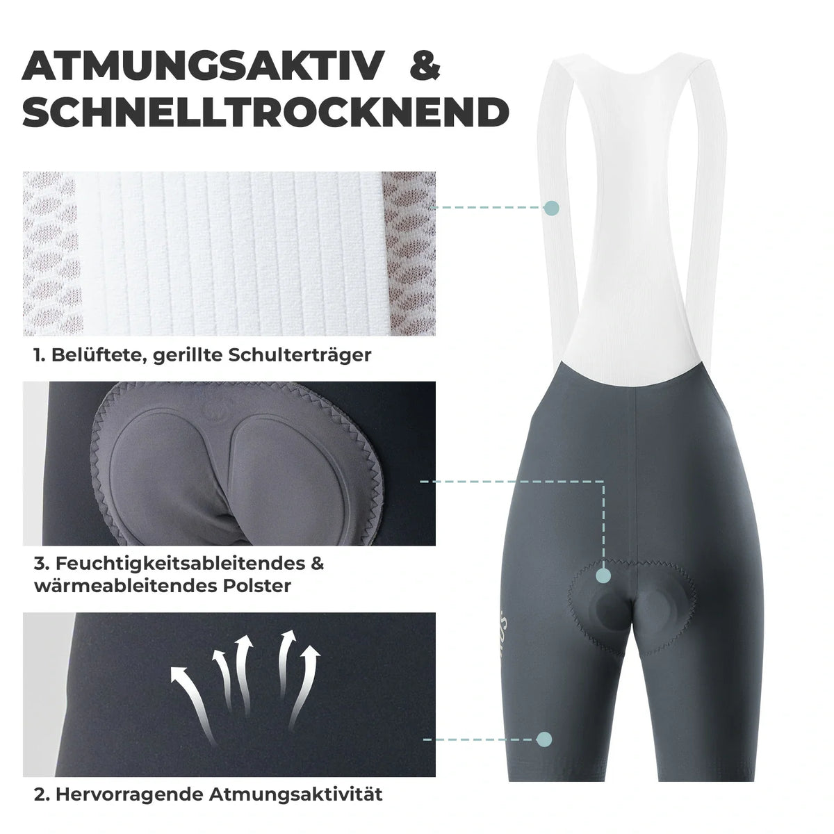 ROCKBROS Culote de ciclismo para hombre con tirantes Acolchado, Culote corto de ciclismo, Transpirable de secado rápido