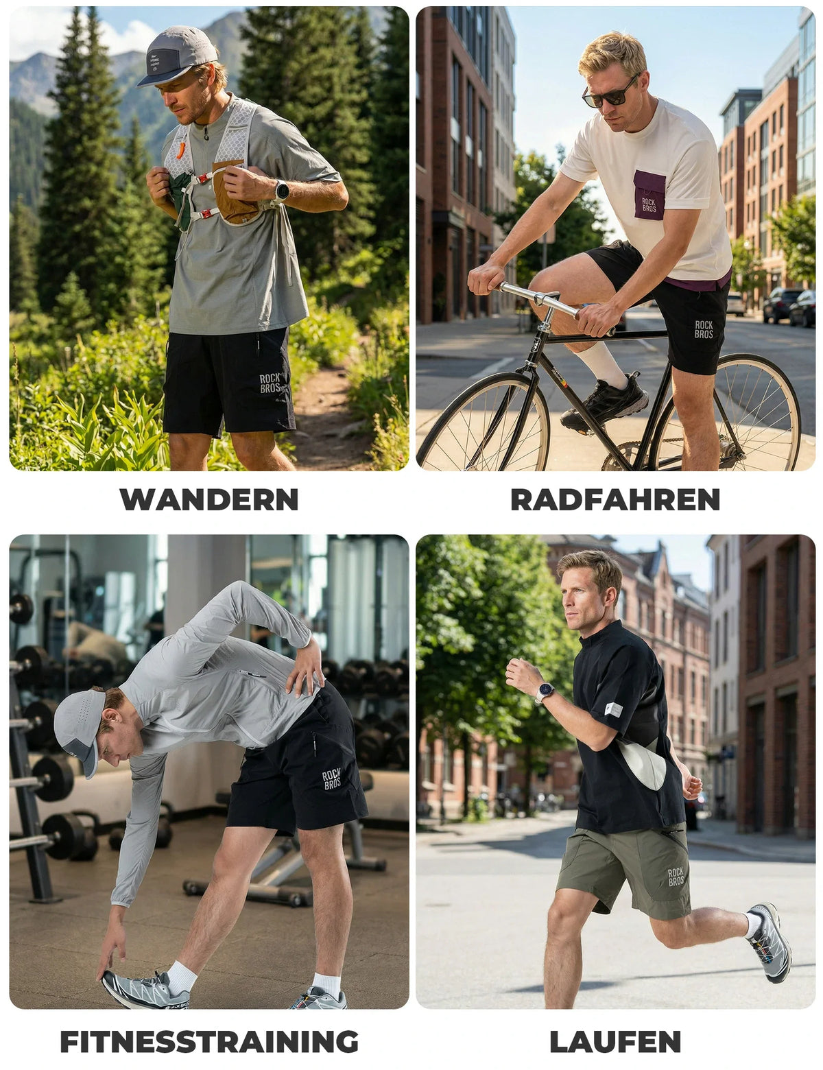ROCKBROS Pantalones cortos deportivos para hombre Culote de ciclismo - Cinturón magnético de cintura, diseño de 4 bolsillos - Negro / S