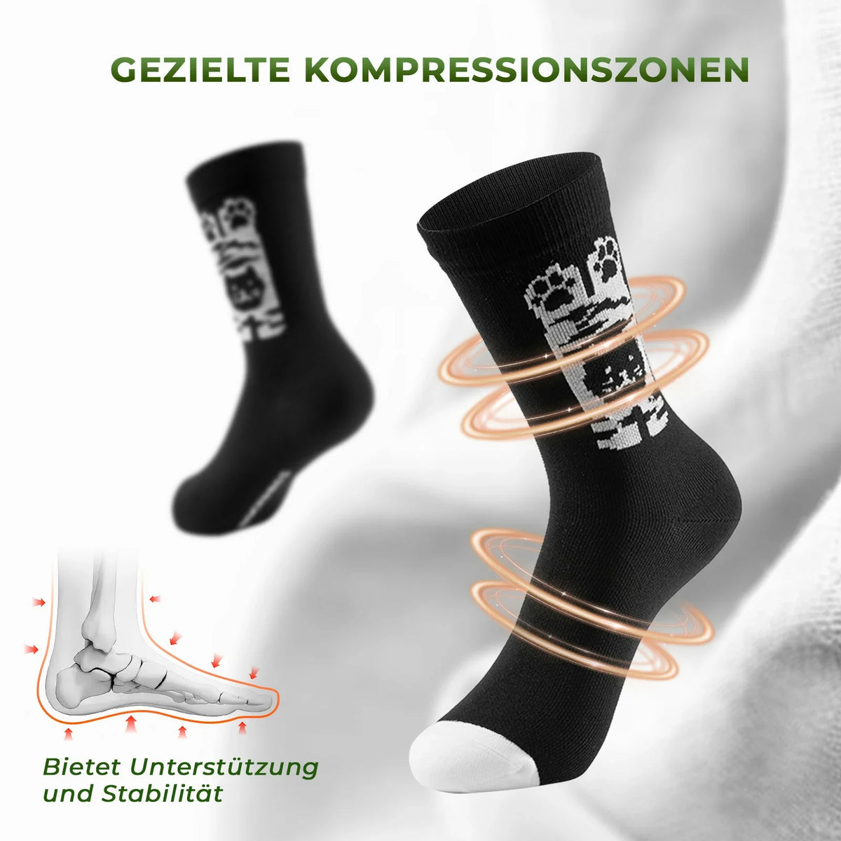 ROCKBROS Calcetines de bicicleta para niños con zonas de compresión antibacterianas 5A, diseño de huellas de gato