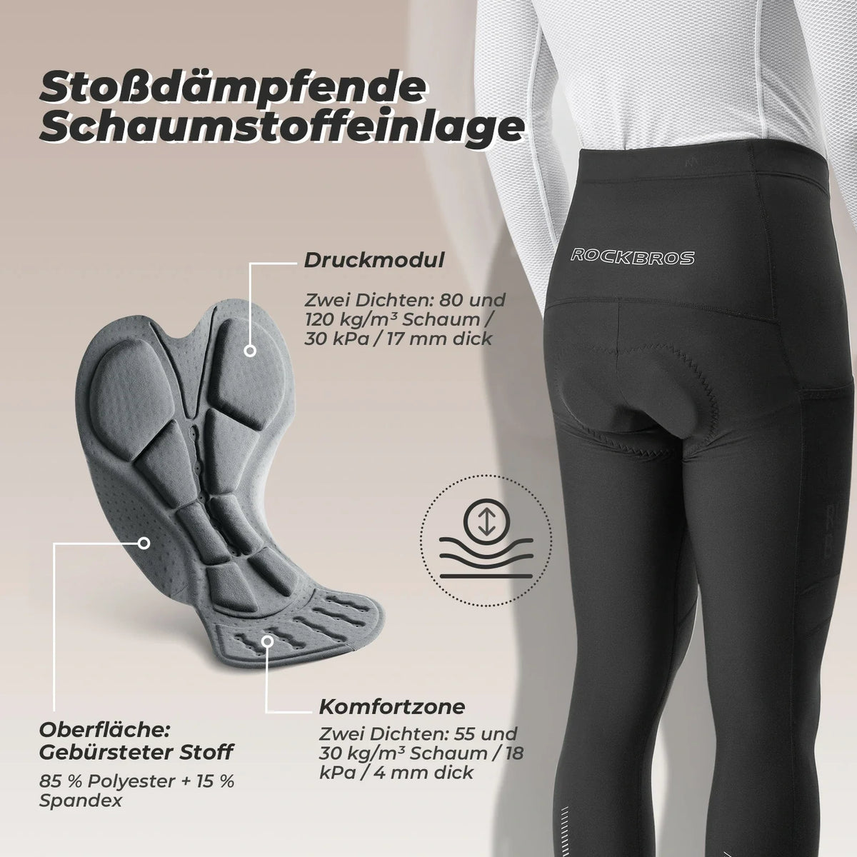 ROCKBROS Pantalón largo de ciclismo para hombre térmico culotte con acolchado 3D