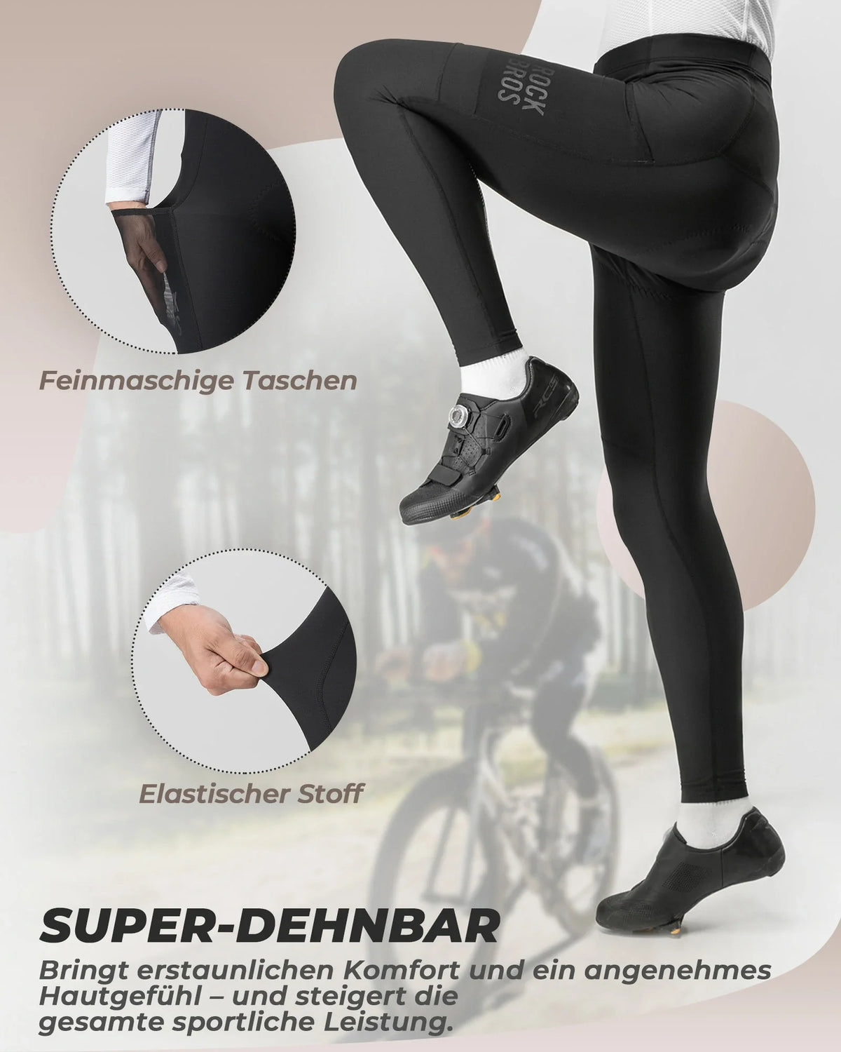ROCKBROS Pantalón largo de ciclismo para hombre térmico culotte con acolchado 3D