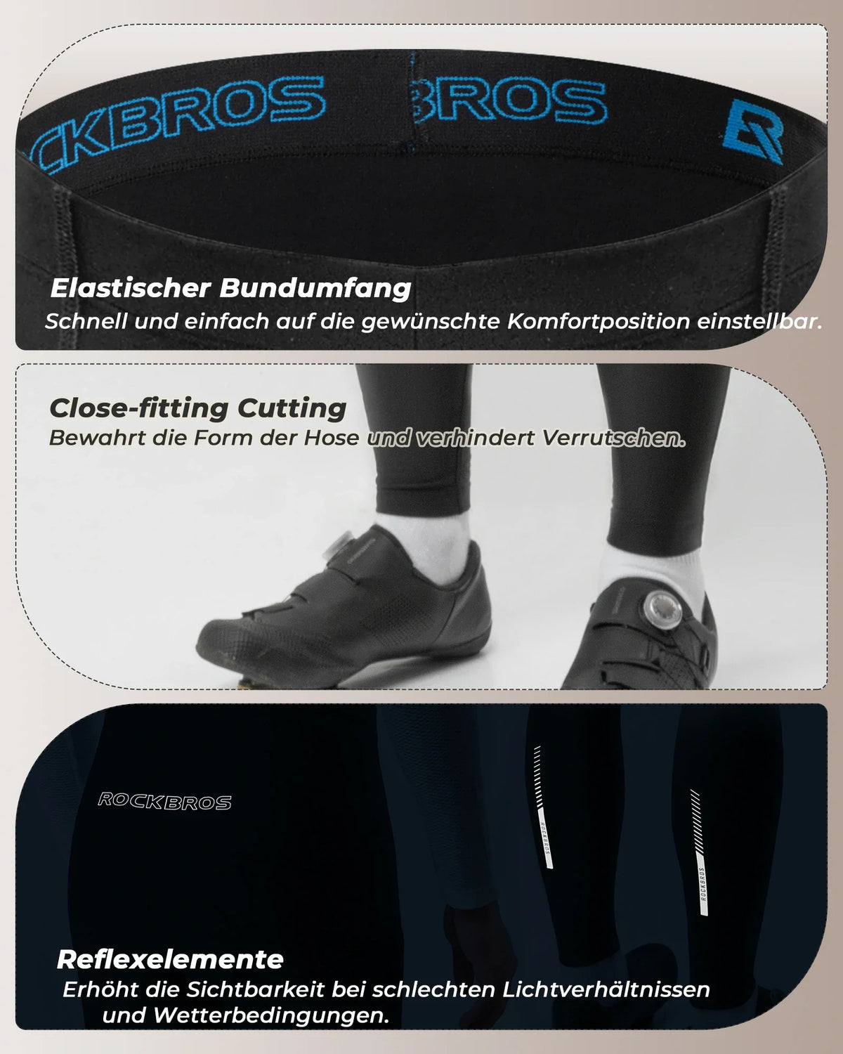 ROCKBROS Pantalón largo de ciclismo para hombre térmico culotte con acolchado 3D