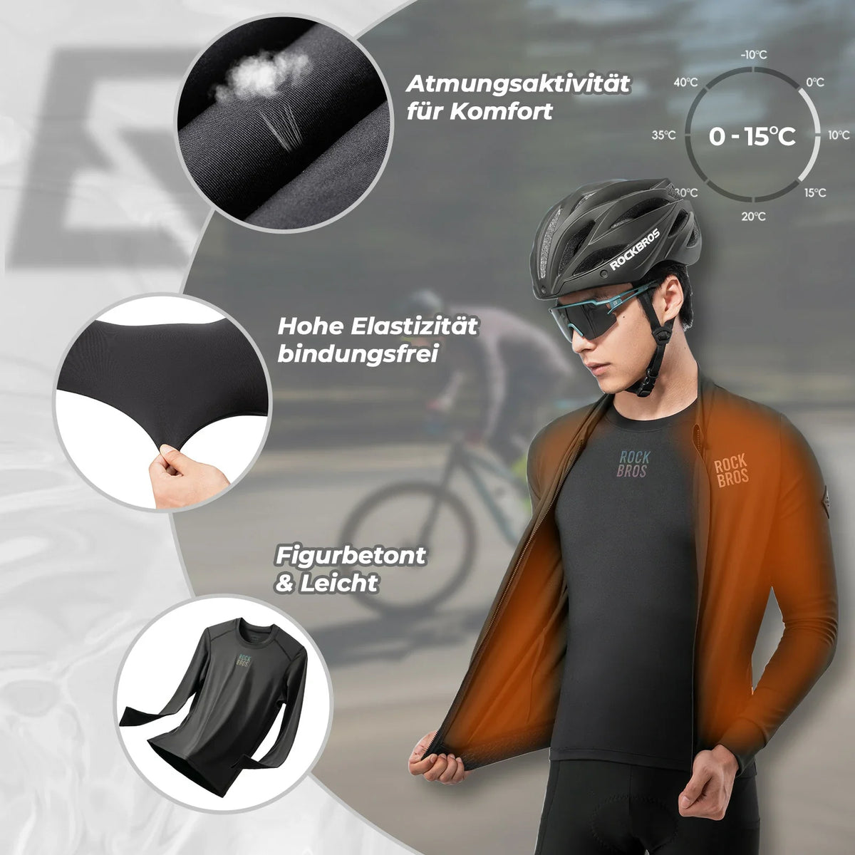 ROCKBROS Jersey de ciclismo de manga larga para hombre, ropa térmica de ciclismo transpirable