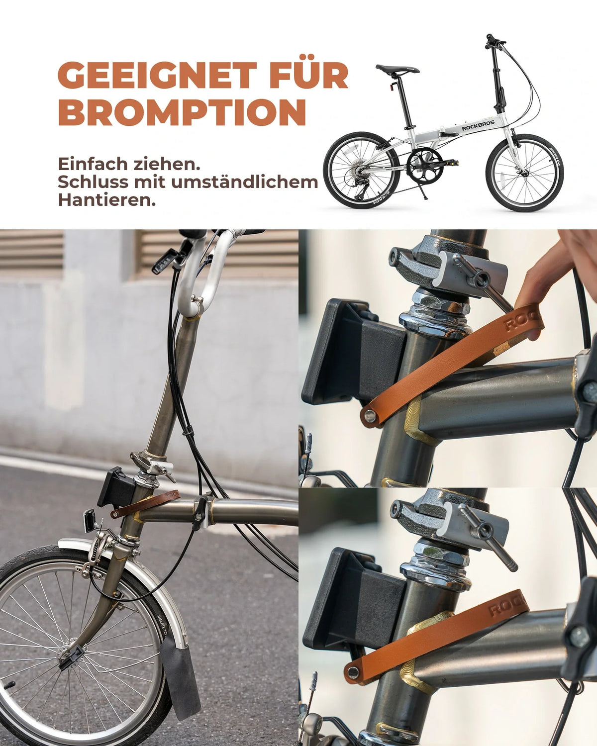 ROCKBROS Manija de cuero de cierre rápido para Brompton, cerradero de hebilla de cuero, accesorio para bicicleta plegable