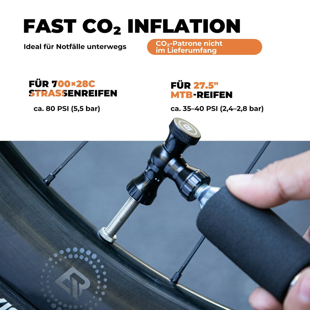 ROCKBROS Mini Bomba de Bicicleta con Adaptador CO₂ - Portátil, Compatible con Presta y Schrader, hasta 80 PSI