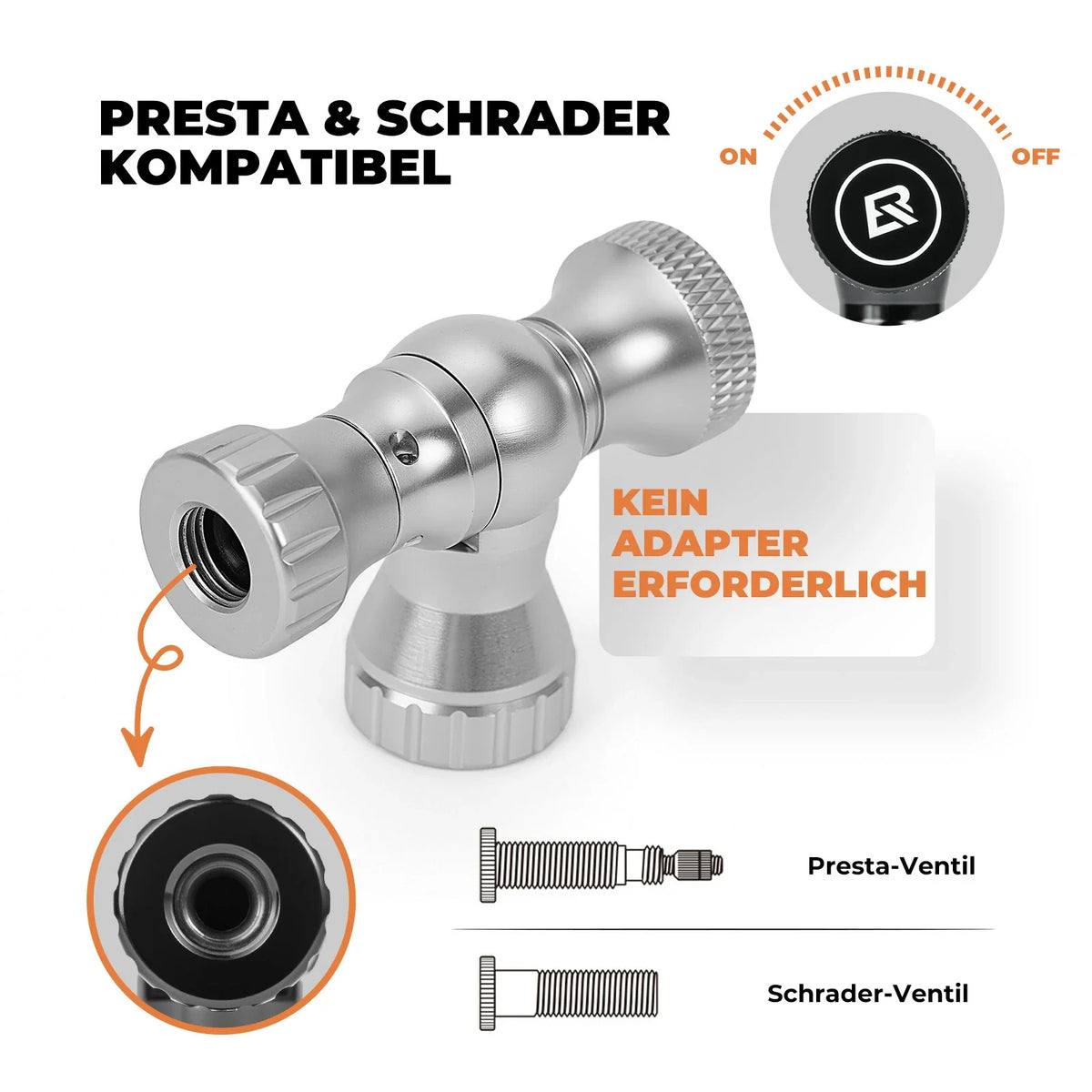ROCKBROS Mini Bomba de Bicicleta con Adaptador CO₂ - Portátil, Compatible con Presta y Schrader, hasta 80 PSI