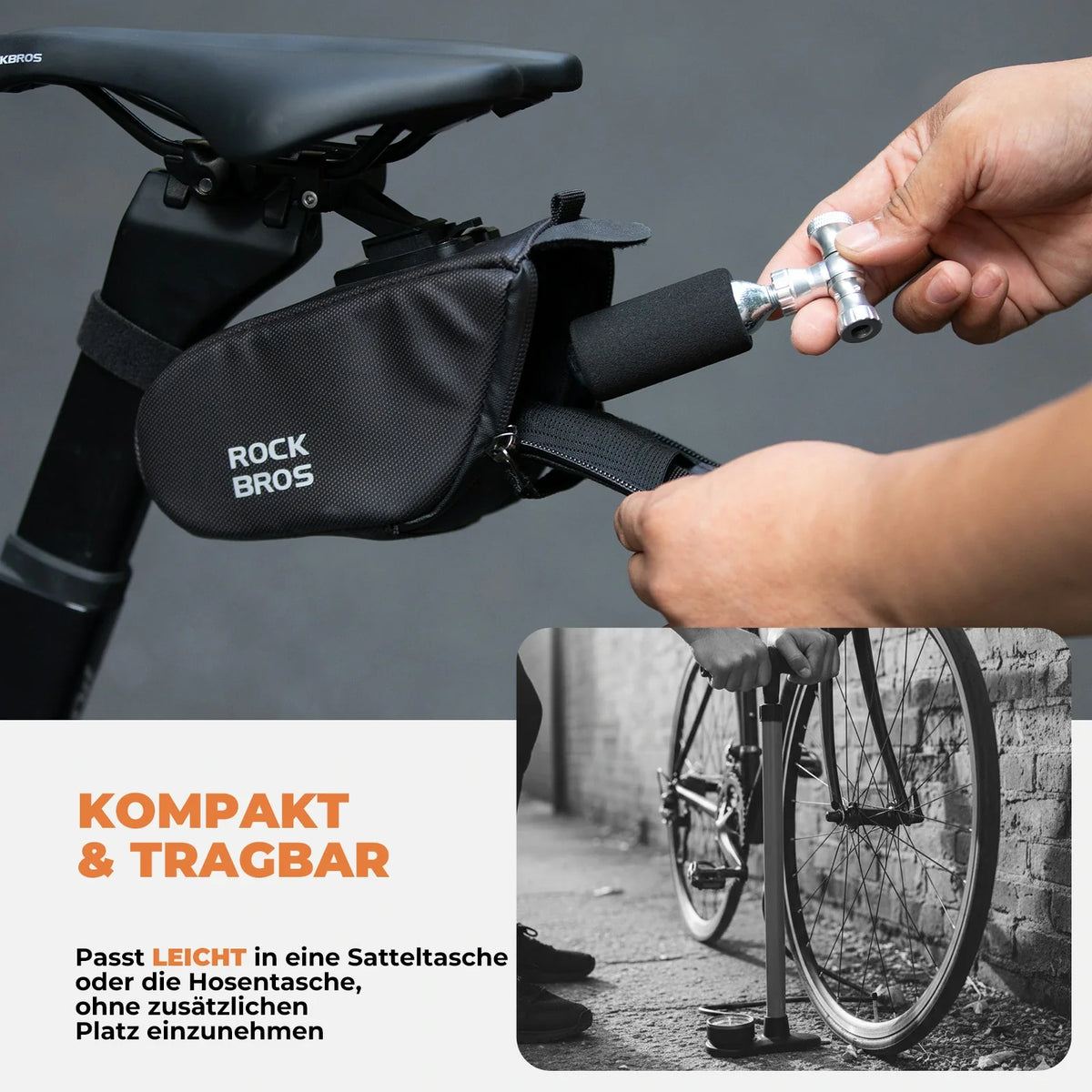 ROCKBROS Mini Bomba de Bicicleta con Adaptador CO₂ - Portátil, Compatible con Presta y Schrader, hasta 80 PSI