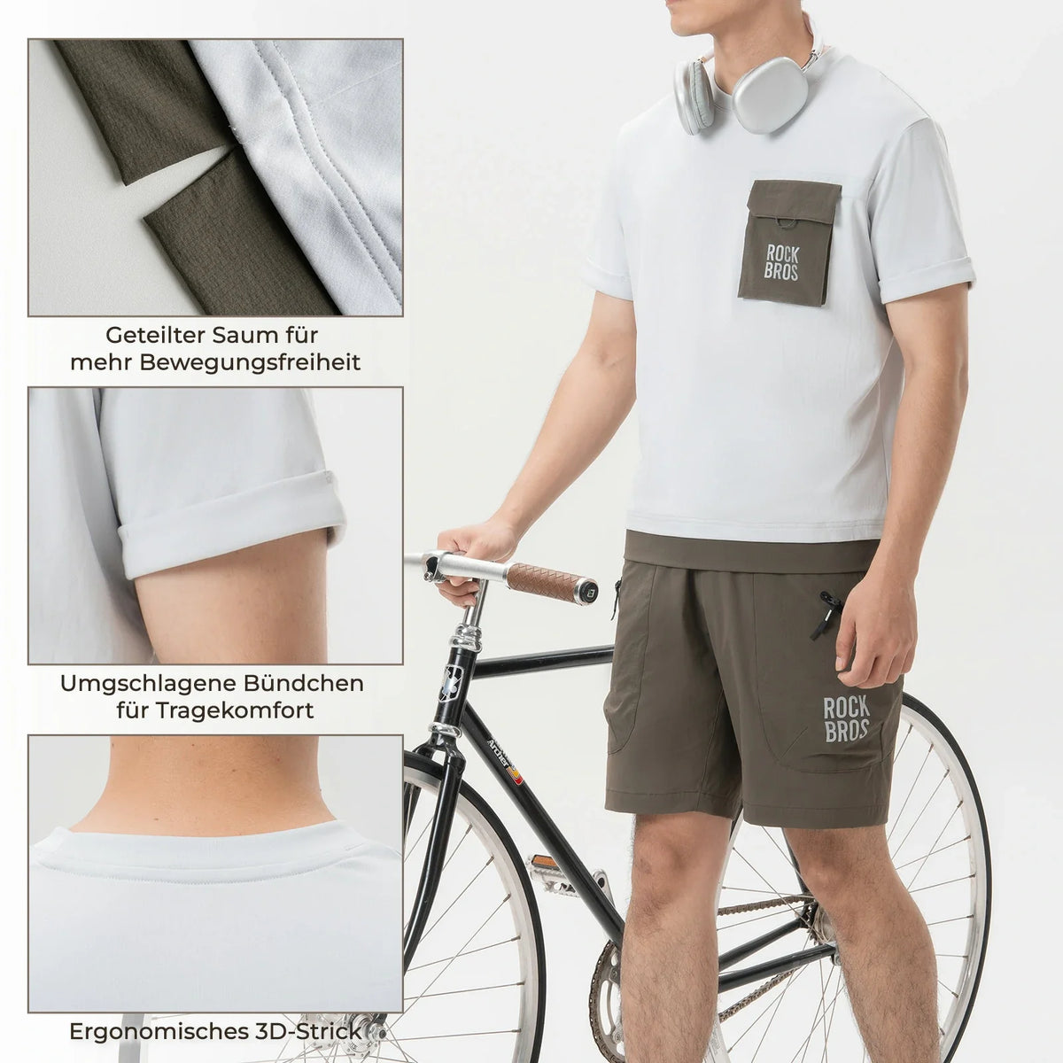 ROCKBROS Maillota de ciclismo de montaña manga corta hombre con bolsillo pectoral magnético