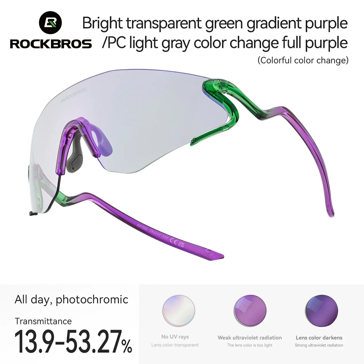 ROCKBROS Gafas de sol fotocromáticas para bicicleta con protección UV400