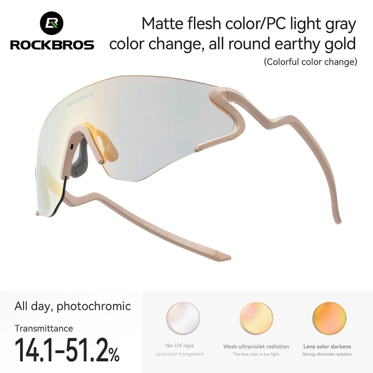 ROCKBROS Gafas de sol fotocromáticas para bicicleta con protección UV400