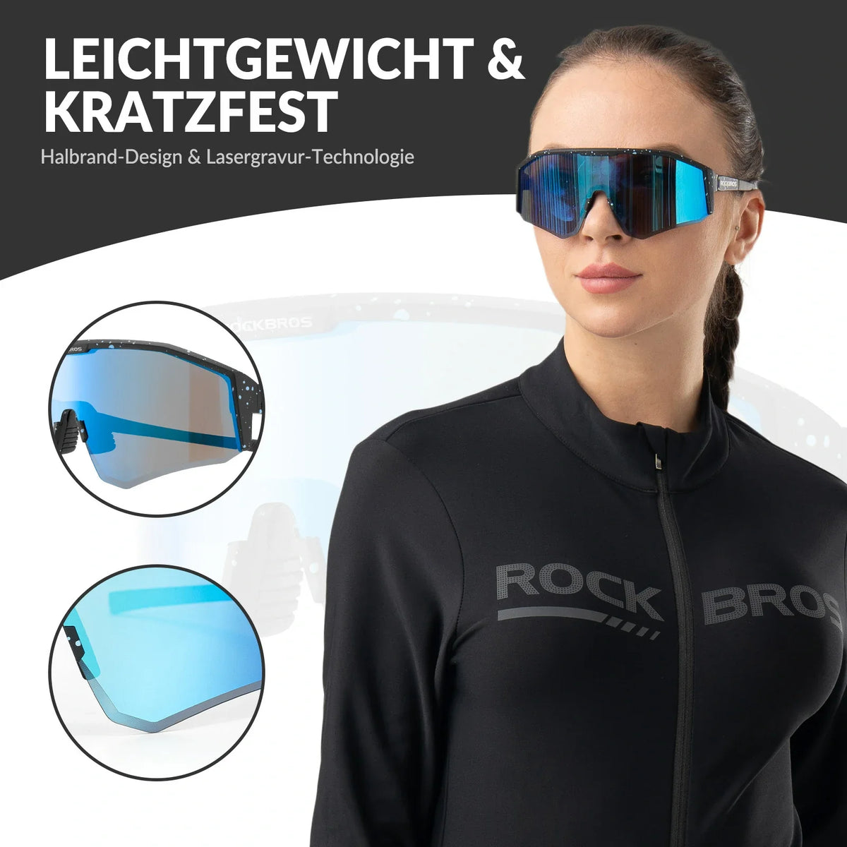 ROCKBROS Gafas de sol polarizadas para bicicleta con patillas ajustables