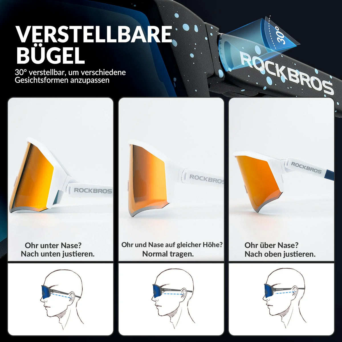 ROCKBROS Gafas de sol polarizadas para bicicleta con patillas ajustables