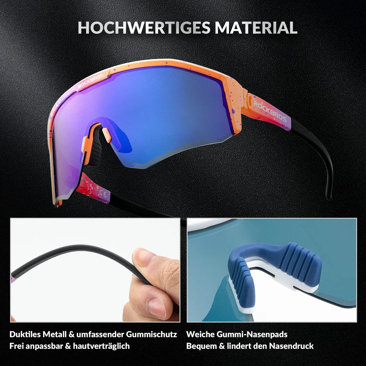 ROCKBROS Gafas de sol polarizadas para bicicleta con patillas ajustables