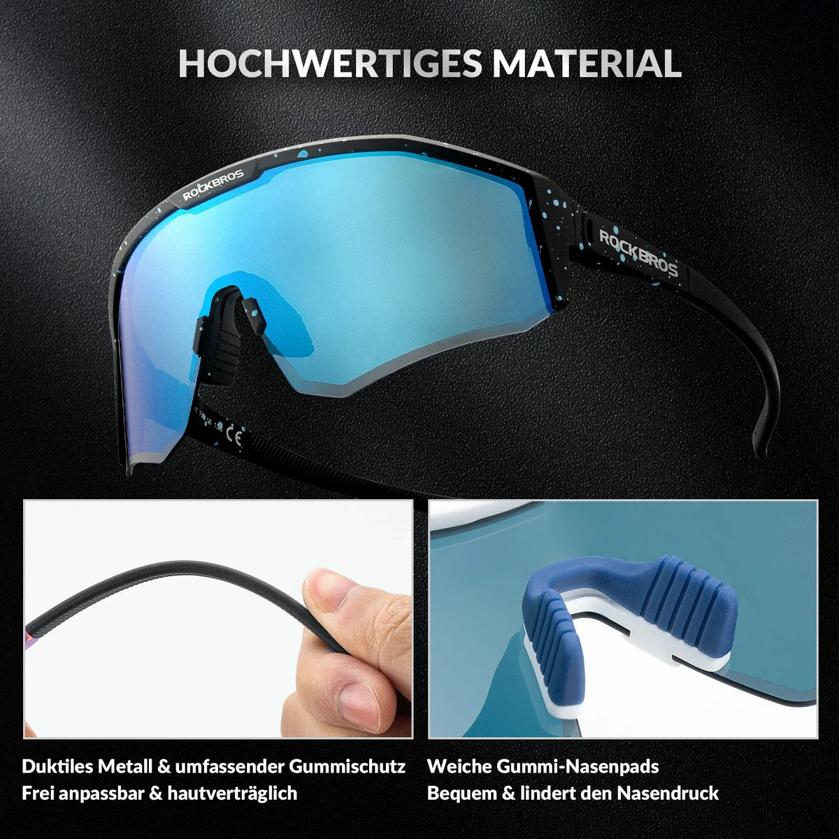 ROCKBROS Gafas de sol polarizadas para bicicleta con patillas ajustables
