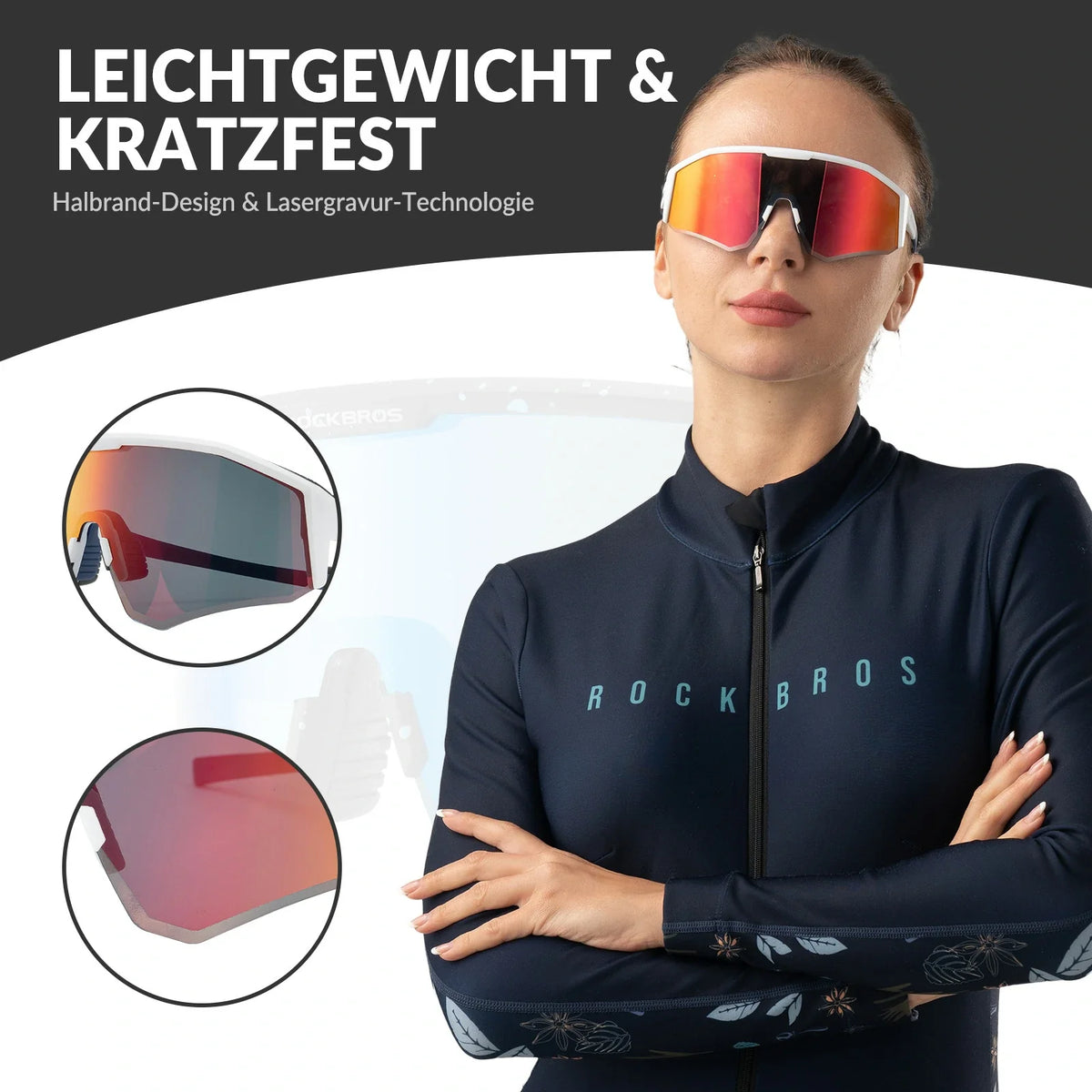 ROCKBROS Gafas de sol polarizadas para bicicleta con patillas ajustables