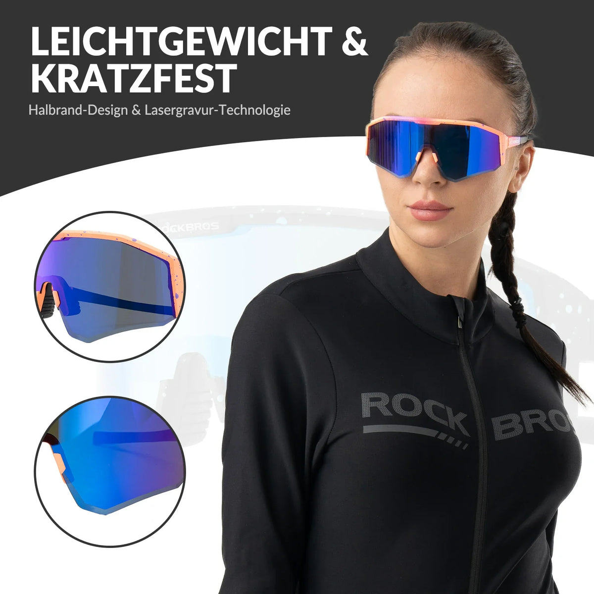ROCKBROS Gafas de sol polarizadas para bicicleta con patillas ajustables