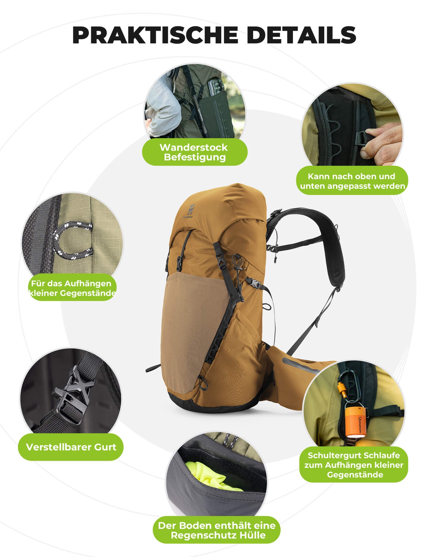 Mochila de senderismo transpirable de 25 l, con bolsillo desmontable y acceso lateral Quantature