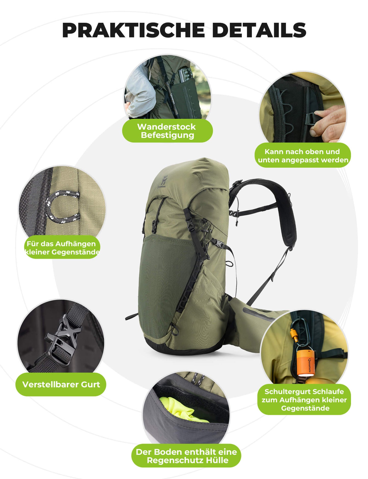 Mochila de senderismo transpirable de 25 l, con bolsillo desmontable y acceso lateral Quantature