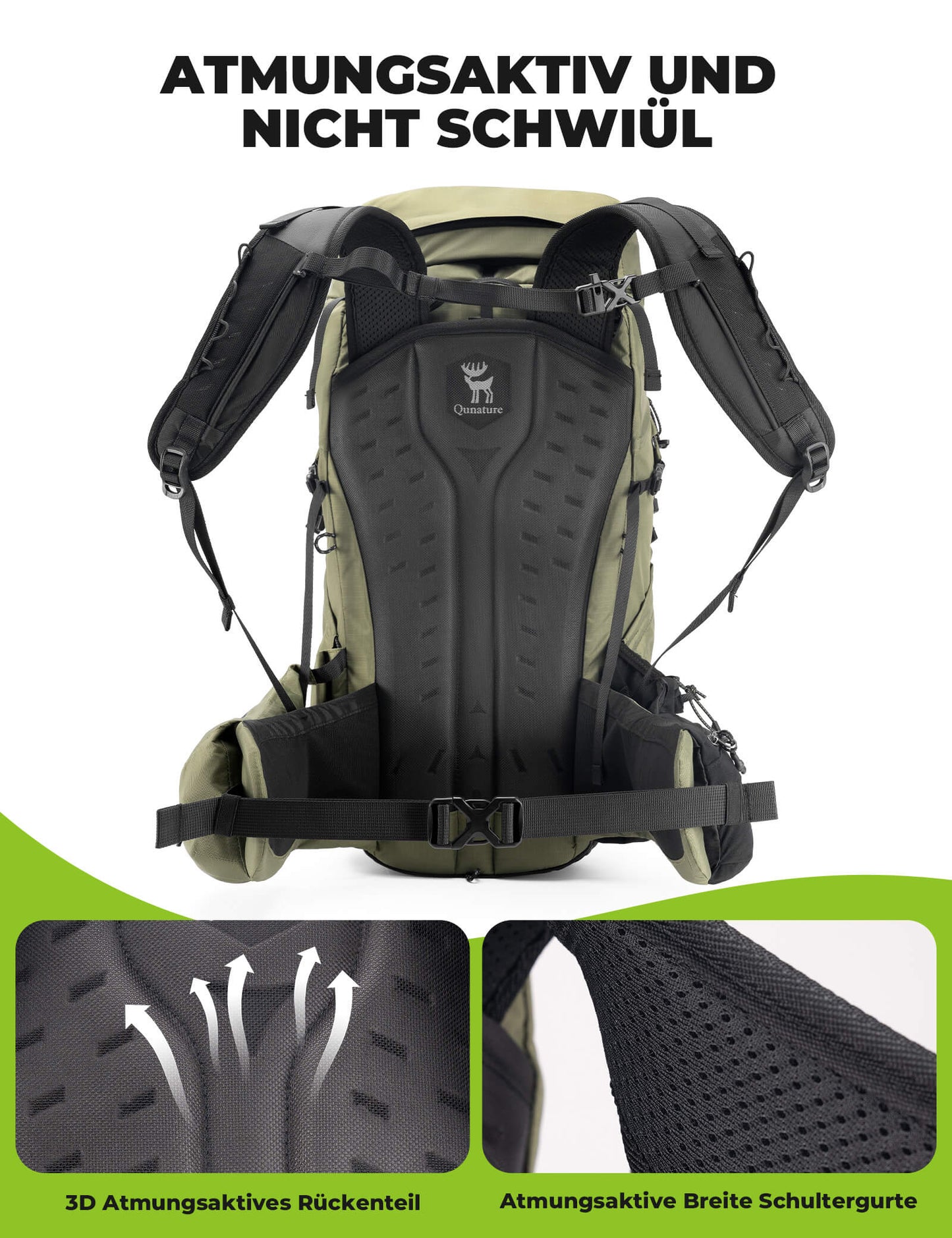 Mochila de senderismo transpirable de 25 l, con bolsillo desmontable y acceso lateral Quantature