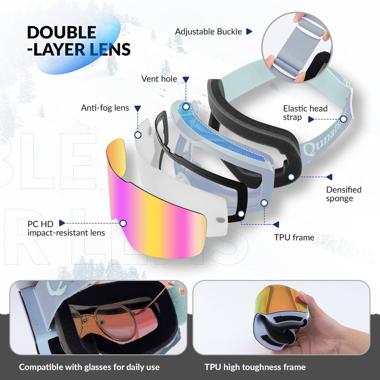 Gafas de esquí antivaho UV400 Qunature