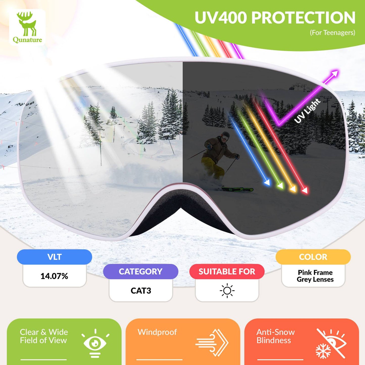 Gafas de esquí antivaho OTG unisex Qunature