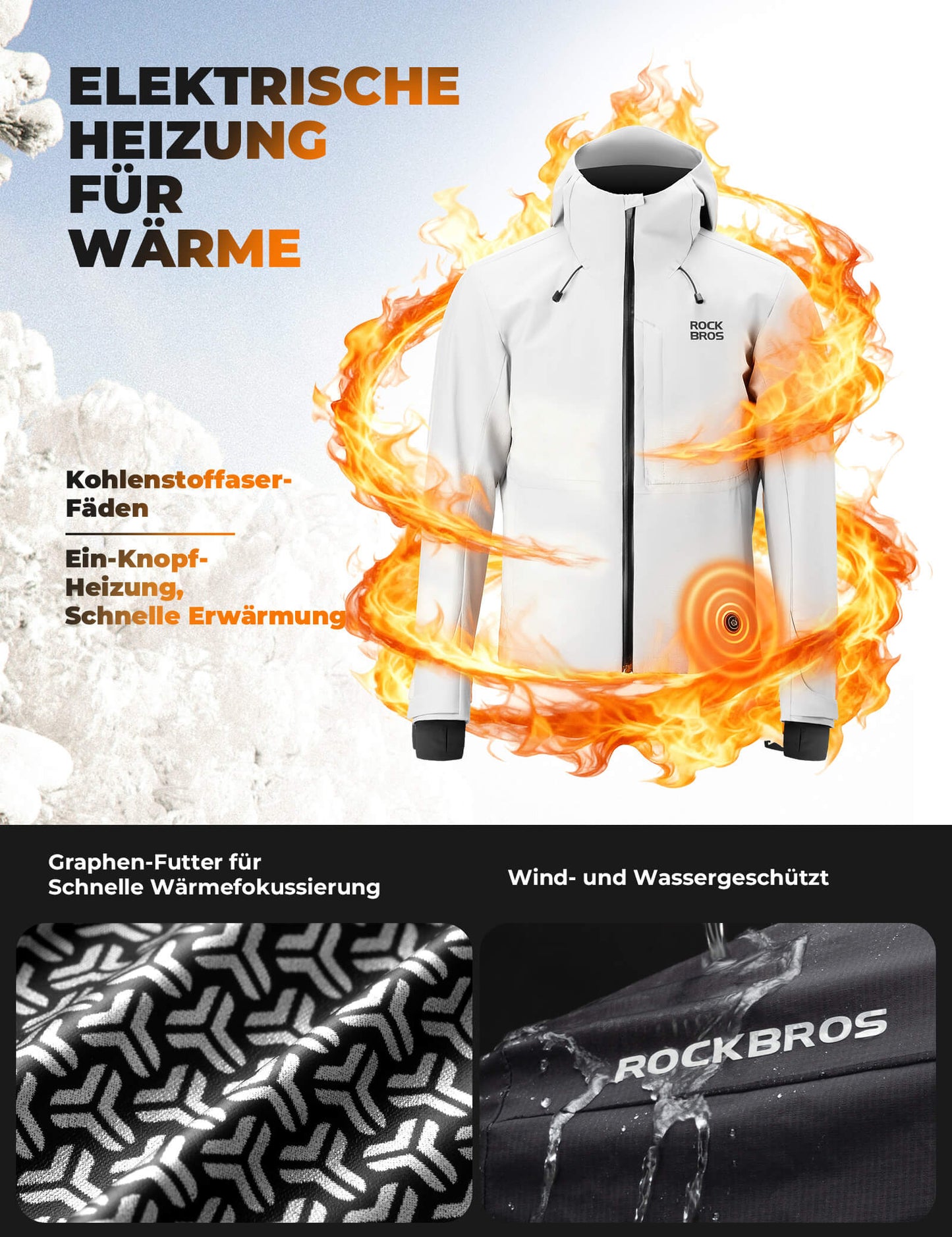 Chaqueta de ciclismo calefactable con conexión tipo C ROCKBROS