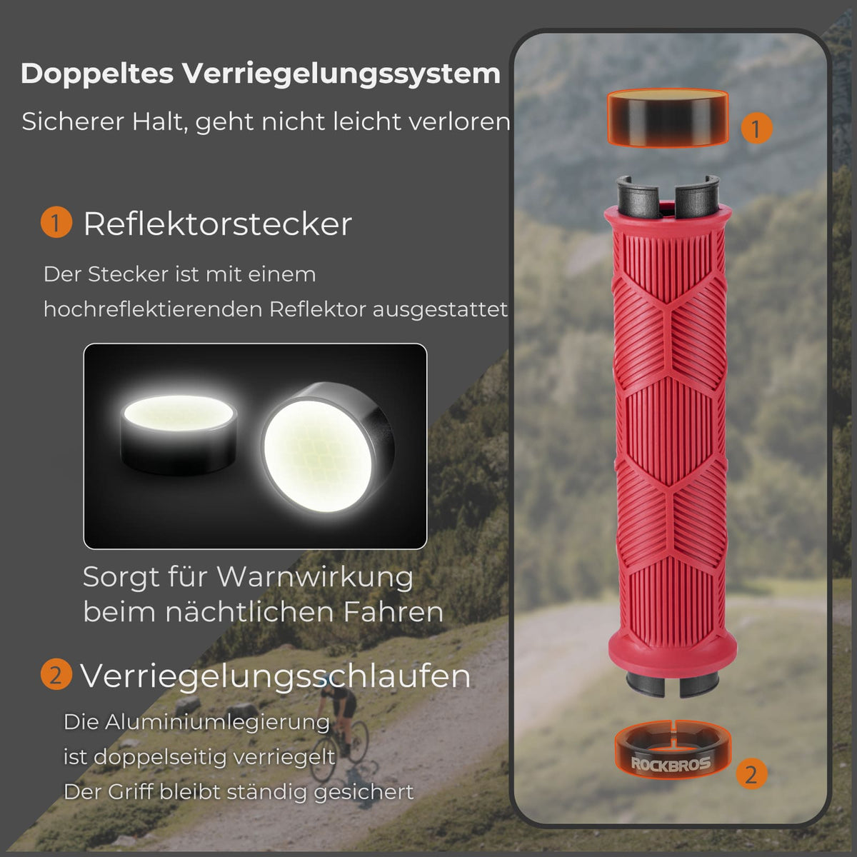 ROCKBROS Puños de manillar para bicicleta con doble cierre para manillares de 22,2mm