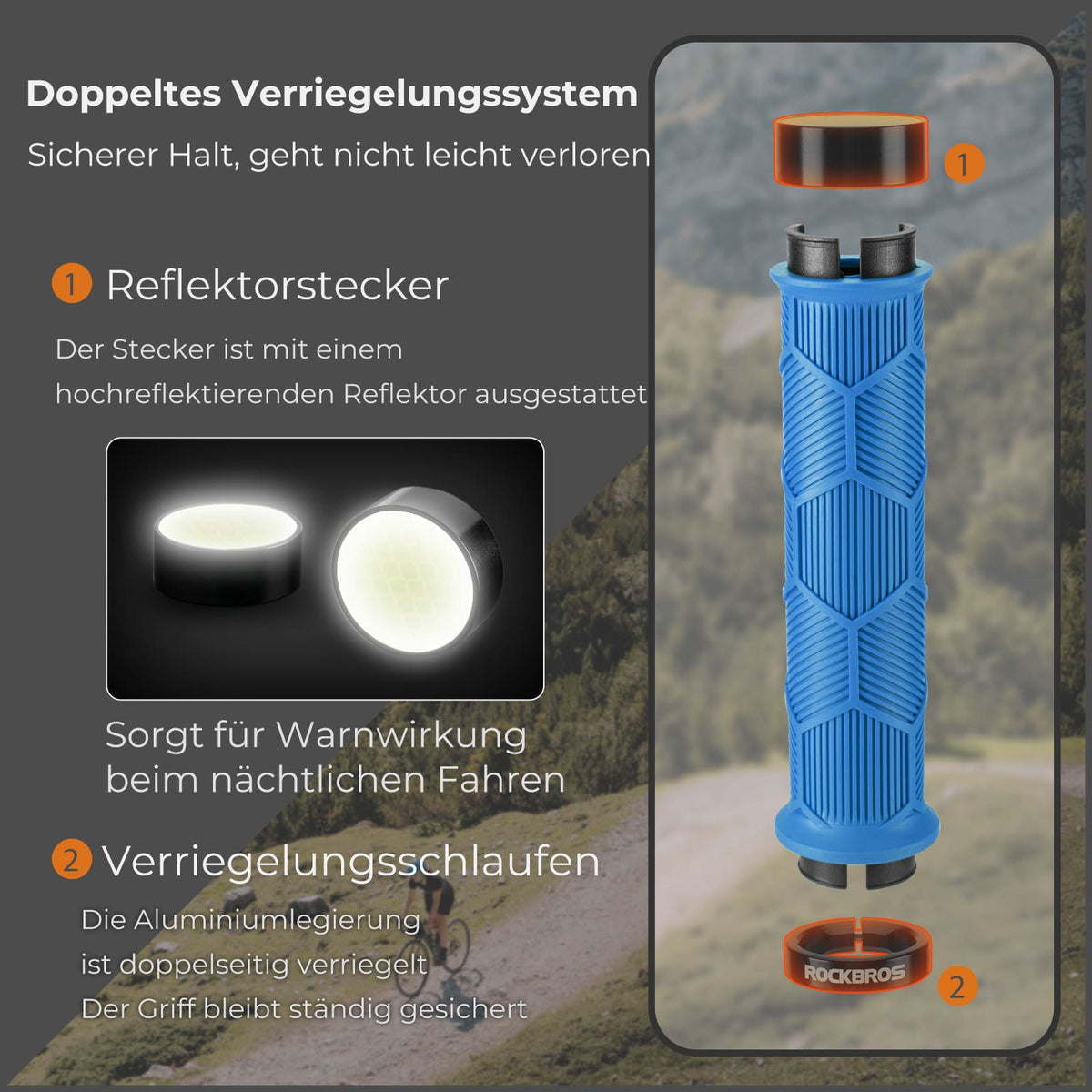 ROCKBROS Puños de manillar para bicicleta con doble cierre para manillares de 22,2mm