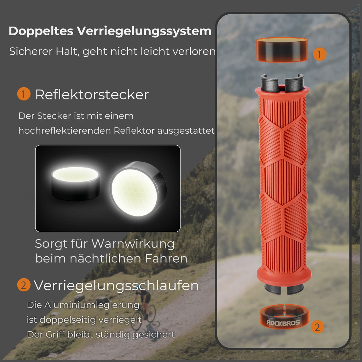 ROCKBROS Puños de manillar para bicicleta con doble cierre para manillares de 22,2mm