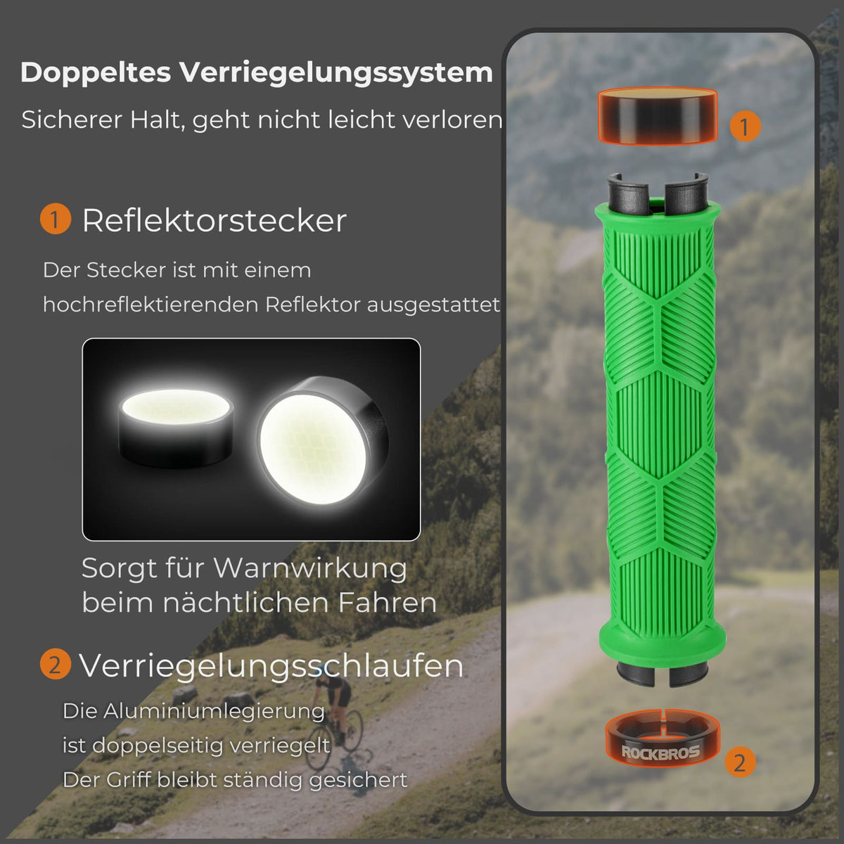 ROCKBROS Puños de manillar para bicicleta con doble cierre para manillares de 22,2mm