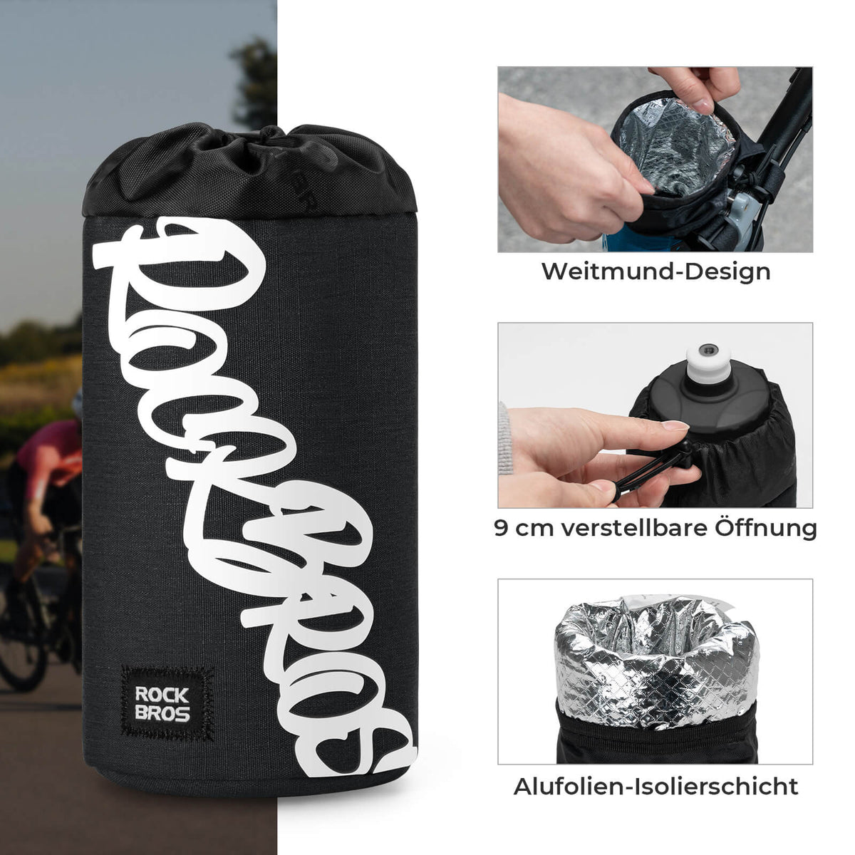 ROCKBROS Bolsa de Manillar para Bicicleta Mini 1L para Botellas de Bebida Ø9 cm