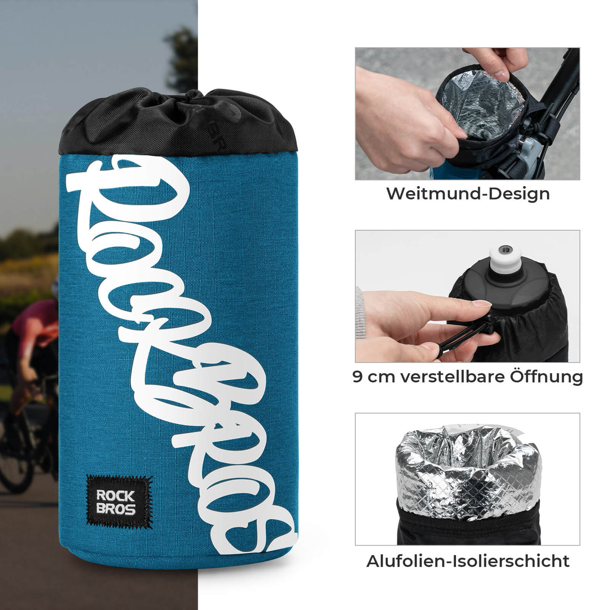 ROCKBROS Bolsa de Manillar para Bicicleta Mini 1L para Botellas de Bebida Ø9 cm
