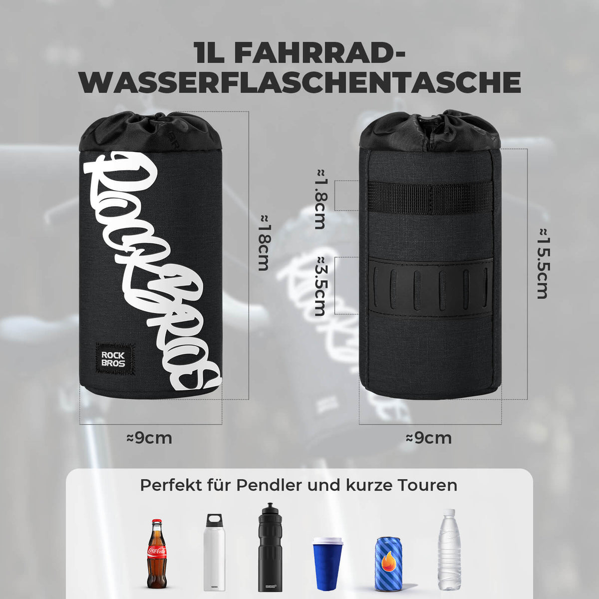 ROCKBROS Bolsa de Manillar para Bicicleta Mini 1L para Botellas de Bebida Ø9 cm