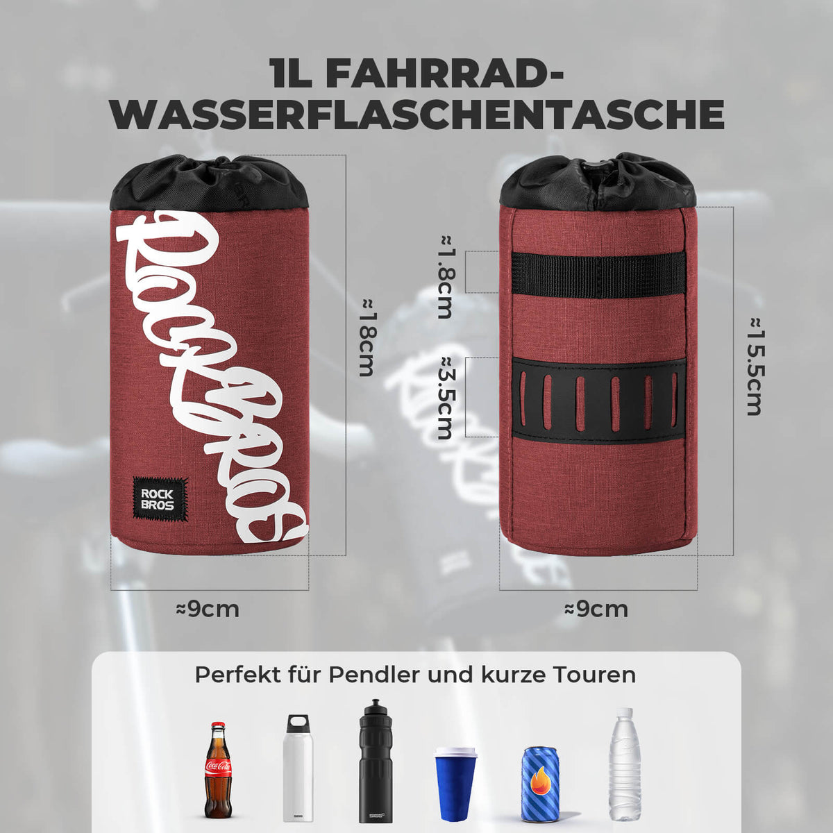 ROCKBROS Bolsa de Manillar para Bicicleta Mini 1L para Botellas de Bebida Ø9 cm