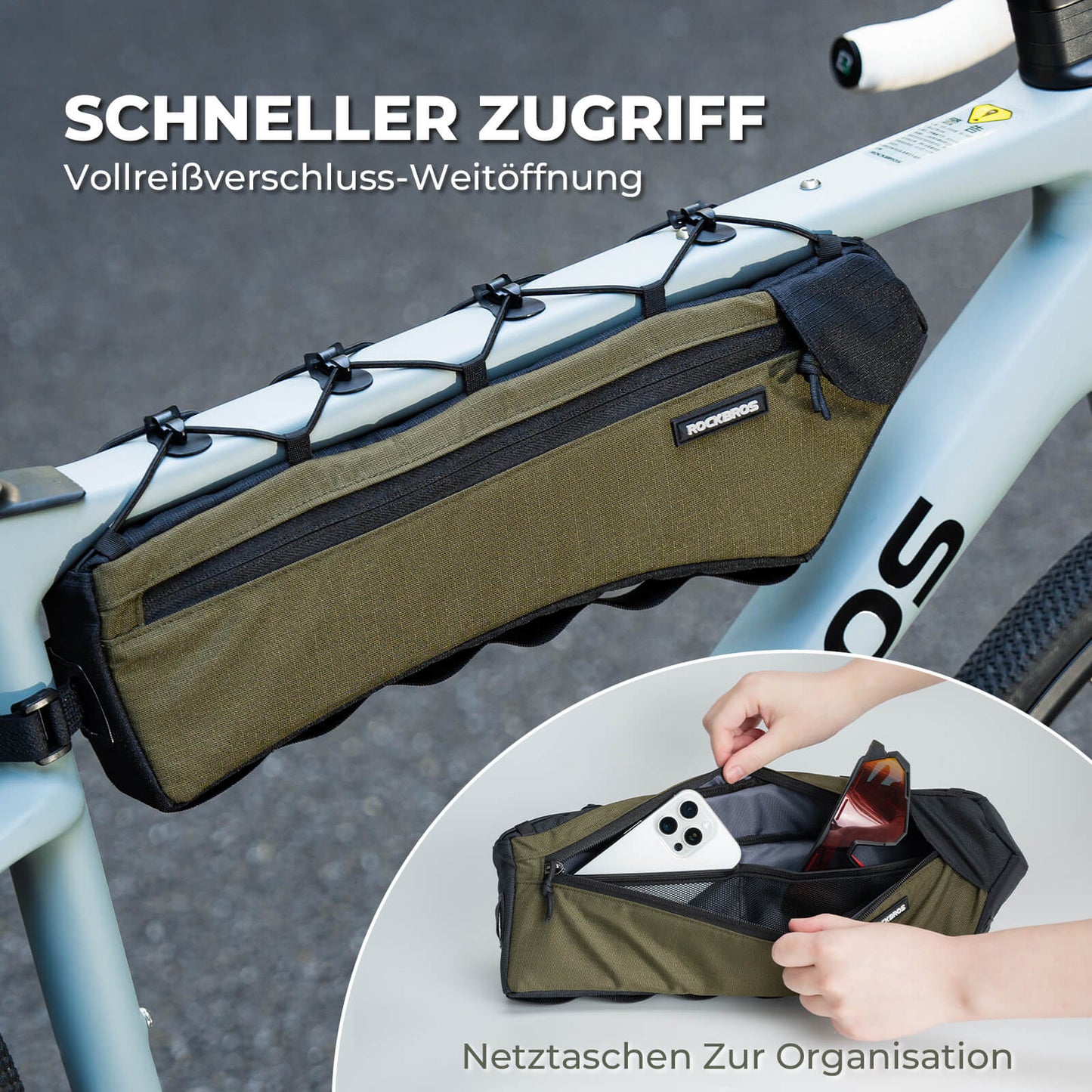 Bolsa para cuadro de bicicleta, bolsa triangular, 1,9 L, ultrafina y de acceso rápido, ROCKBROS