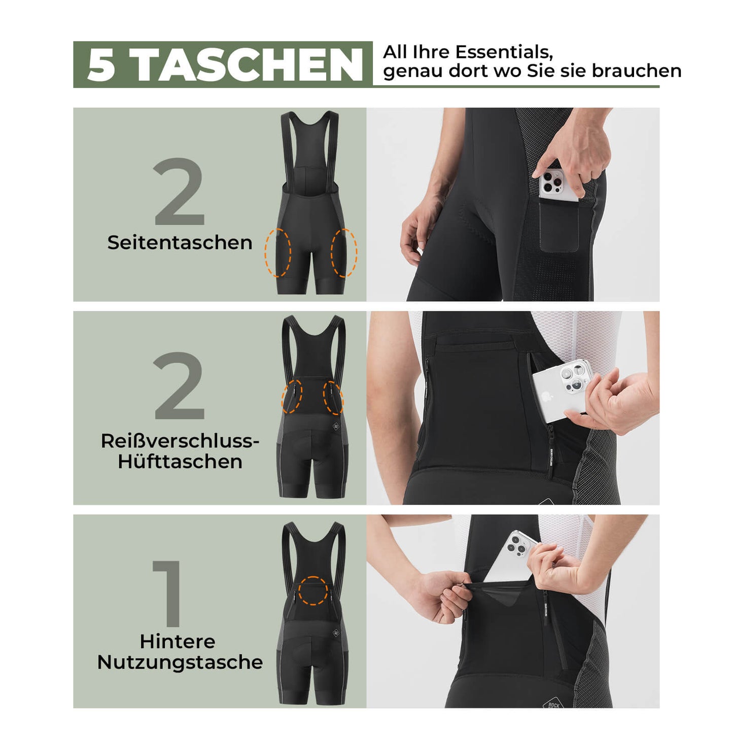 Culotte de ciclismo con tirantes, de alta resistencia y transpirable con 5 bolsillos, ROCKBROS